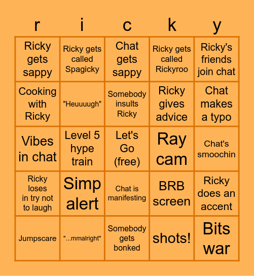 Happy One Year Rickyroo Bingo Card