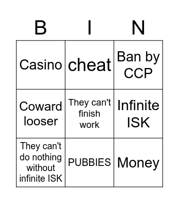 Casino war Word Bingo Card