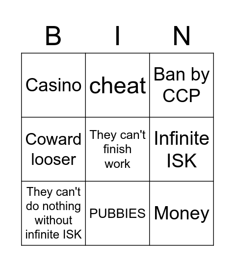 Casino war Word Bingo Card