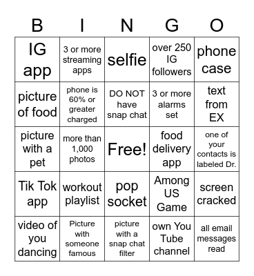 Cellphone Bingo Card