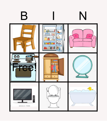 Items in  the house Bingo Card