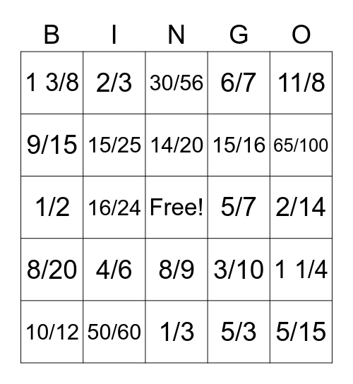 Adding Fractions Bingo! Bingo Card