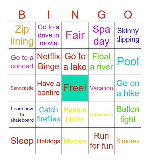 SUMMER Fun Bingo Card