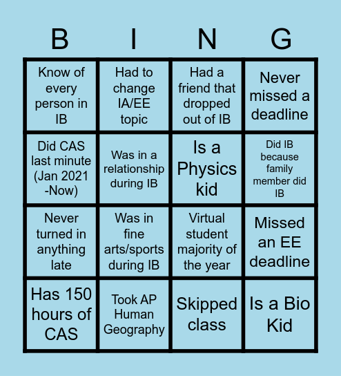 IB BINGO Card