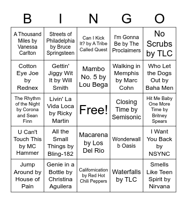 90s Pop Singo! Bingo Card