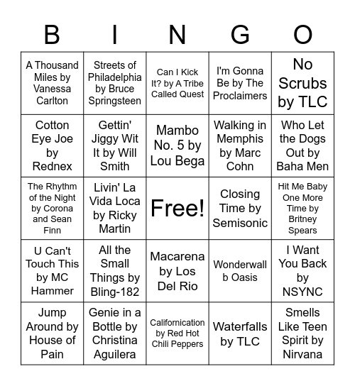 90s Pop Singo! Bingo Card