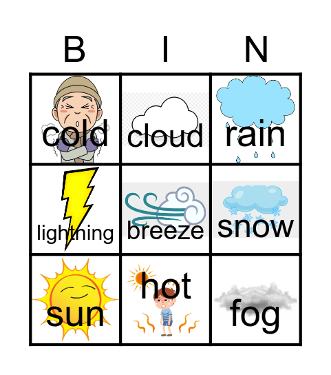 Rhyme Weather Bingo Card