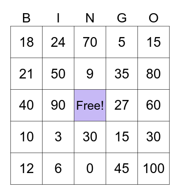 Multiplication Practice x 5, x10 and x 3 Bingo Card