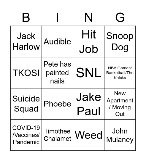 Pete Davidson on Seth Meyers 5/4/2021 Bingo Card