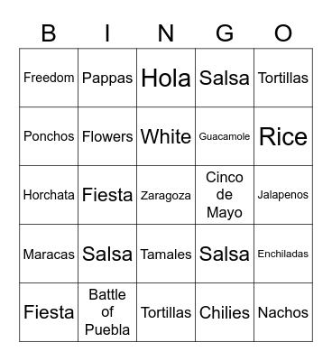 Cinco De Mayo Bingo Card