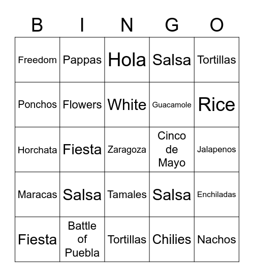 Cinco De Mayo Bingo Card