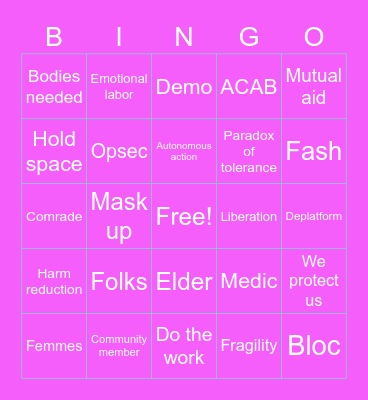 Very-Online Activism Bingo Card