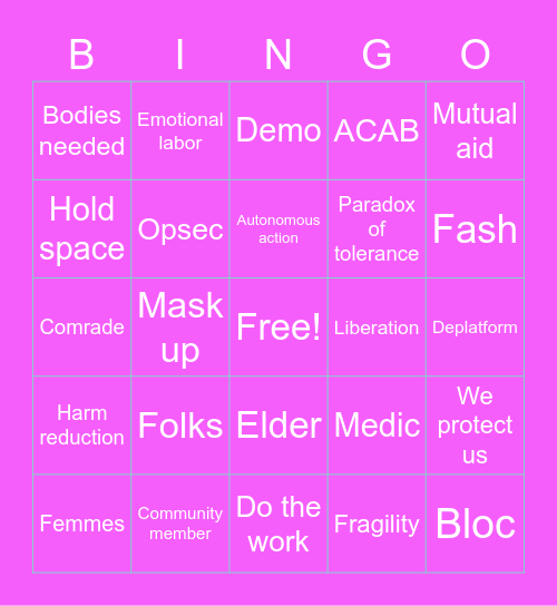 Very-Online Activism Bingo Card