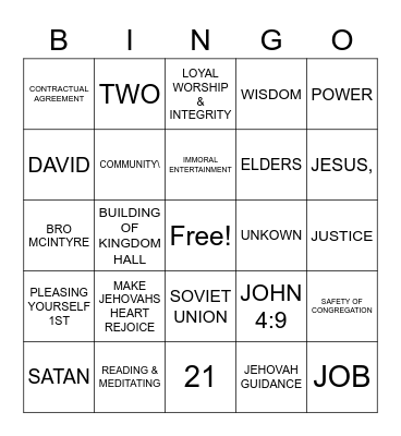 FAMILY WORSHIP Bingo Card
