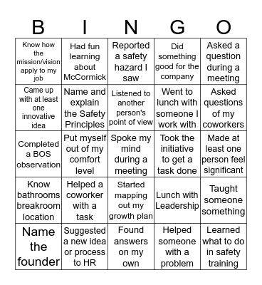 McCormick Plant Principles/Culture Bingo Card