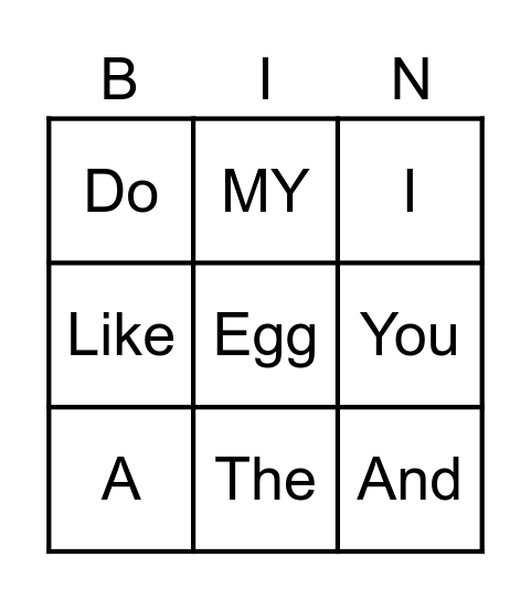 Sight Word BINGO Card