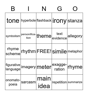 Figurative Language BINGO Card