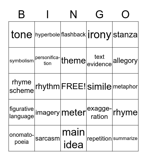 Figurative Language BINGO Card