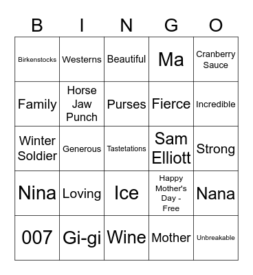 Mother's Day Bingo Card