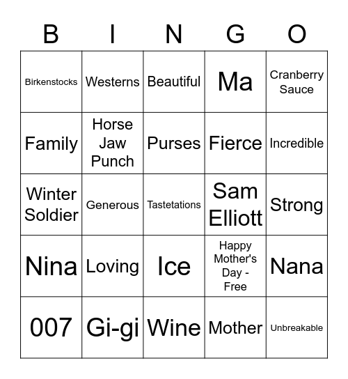 Mother's Day Bingo Card