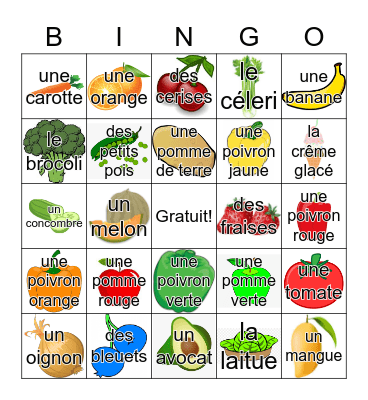 Les Fruits et Les Légumes Bingo Card