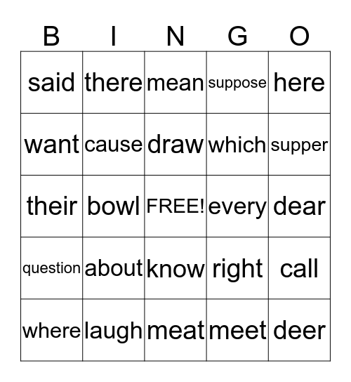 Dolch sight words Bingo Card