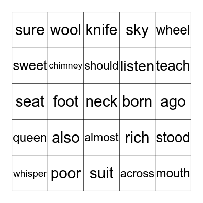 Dolch sight words Bingo Card