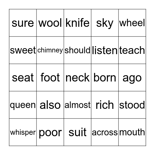 Dolch sight words Bingo Card