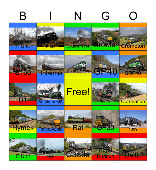 Grey and Green Locomotives Bingo Card