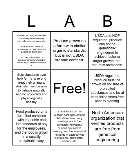 Label Laws Bingo Card