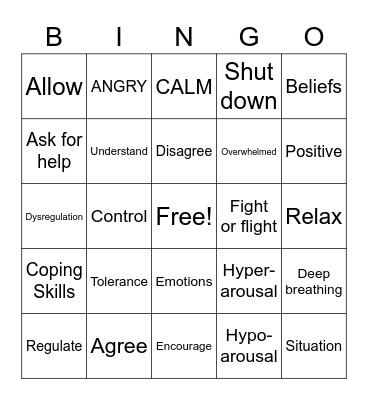 WINDOW OF TOLERANCE Bingo Card