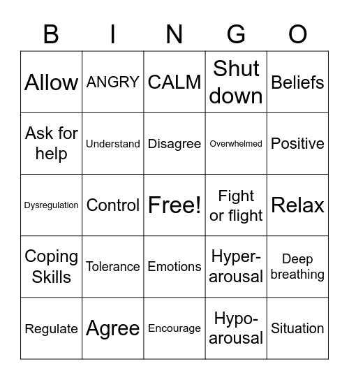 WINDOW OF TOLERANCE Bingo Card