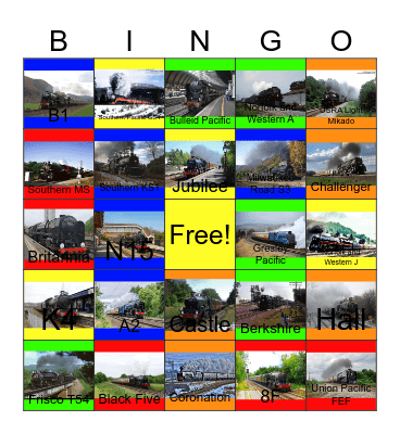 Steam Engines that I would like to drive one day Bingo Card