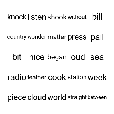 Dolch sight words Bingo Card