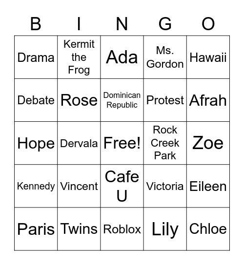 Peeps Bingo Card