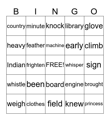 1R Tricky Words Bingo Card
