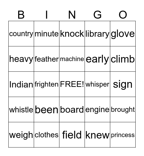 1R Tricky Words Bingo Card