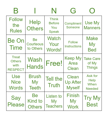 Social Responsibility Bingo Card