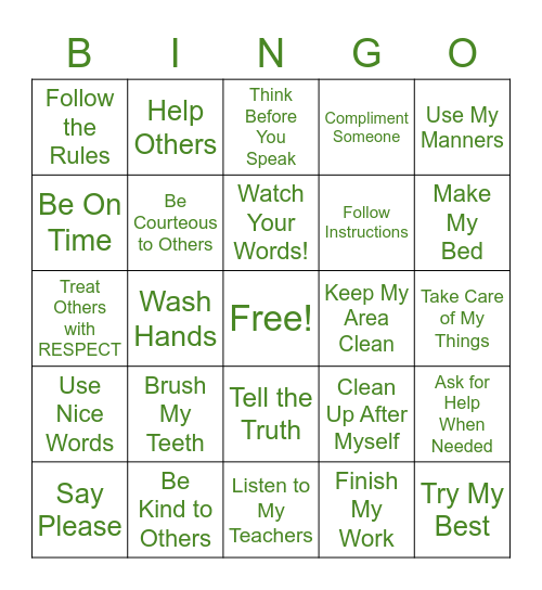 Social Responsibility Bingo Card