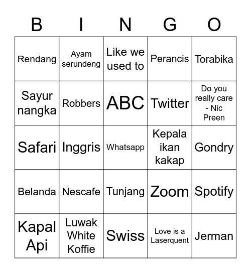 Untitled Bingo Card