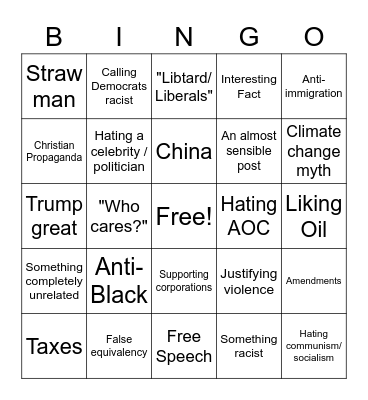 Fox News Comment Section Card Bingo Card