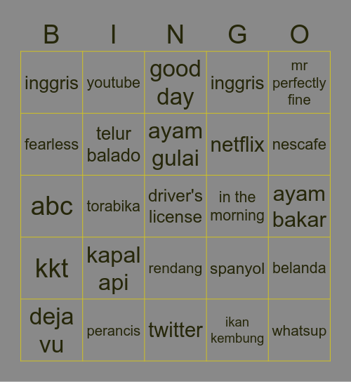 Untitled Bingo Card