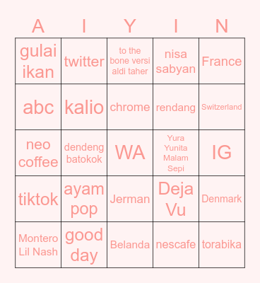 bismillah bingo Card