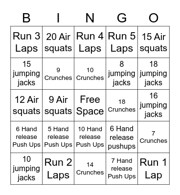 Fitness Bingo Card