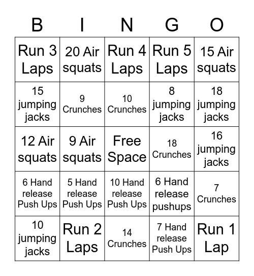 Fitness Bingo Card