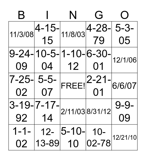 DATES Bingo Card