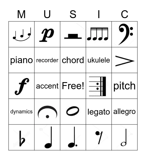 Music Symbols - Level 3+ Bingo Card