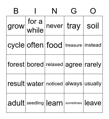 The nature Bingo Card