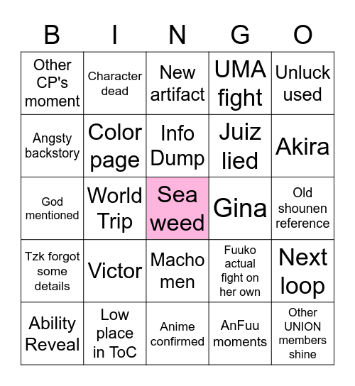 UNDEAD UNLUCK Bingo Card