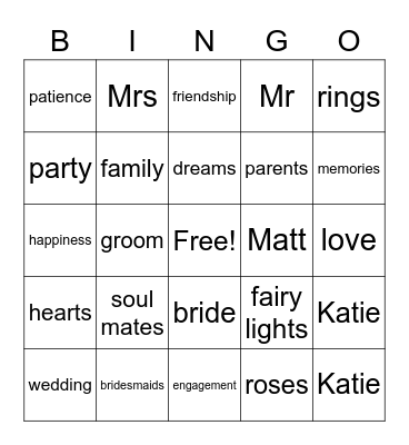 Engagement Party Bingo Card
